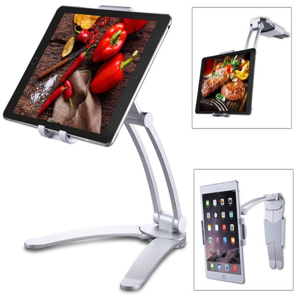 Kitchen Tablet pc iPad Stand Adjustable Holder Wall Mount - Silver (for 4-10.5 Inch) 2