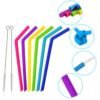 6pcs per set multi colors Drinking Straw with 2 Clean Brush Reusable Silicone Straws Set For Home Party Barware 3