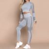 Blank long sleeve crop top sweatshirt seamless yoga wear set gym wear set women 3