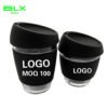 BLX Green No MOQ Custom Print Logo Keep Reusable Glass Coffee Cup Eco Friendly Travel re usable Mug with Silicone Lid And Sleeve 3