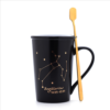 12 Constellations Ceramic Coffee Milk Mug with Spoon Lid Black and Gold Porcelain Zodiac Ceramic Cup 3
