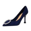 0755-2 Banquet women's shoes with high heel suede shallow mouth pointed sexy thin metal rhinestone buckle single shoes 3