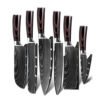 Stainless Steel Kitchen Knives Set Laser Damascus Veins Pakka Wood Handle Paring Santoku Nakiri Slicing Bread Chef Knife Set 3