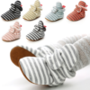 Whole Cotton fabric Striped print infant indoor boy girl sock shoes crib baby booties 3