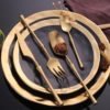 CHUFEI direct producer antique matte gold golden metal stainless steel cutlery set 3