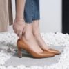 Hot Sale Elegant Women's Pumps Genuine Leather Square High Heel Pointed Toe Office Ladies Shoes 3