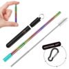 Reusable Foldable Stainless Steel Rainbow Collapsible Telescopic Metal Drinking Straw with Aluminum Case 3