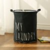 Collapsible Black Printing Canvas Cotton Hamper Cloth Laundry Basket 3