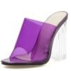 Women High Heel Transparent Slippers PVC Glass Crystal Chunky Heel Sandals Yellow Purple Peep toe Dress Loafers 3