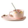 Newest Elegant Black white pink cat ceramic mug porcelain tea coffee cup and saucer set with spoon 3