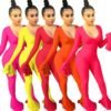 2019 New arrival fall clothing jumpsuits women boutique sexy one piece long sleeve flare bodycon jumpsuit for women 3