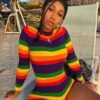 2020 Hot Sales Striped Rainbow Print Ladies Sexy Bodycon Long Sleeve Short Jumpsuit for Women 3