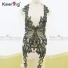 Keering Fashion Party Mysterious Beauty Colorful Beaded Bodice Rhinestone Applique Dress Patch for Party WDP-003 3