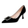 1266-6 Fashion professional OL high heel glass with satin shallow mouth pointed metal rhinestone buckle women's shoes 3