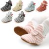 Wholesale cheap Cotton fabric striped print socks soft sole prewalk boy girl baby booties 3