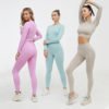 Custom Yoga Legging Set Women Seamless Gym Leggings Long Top Sleeve Running Breathable Yogawear Set 3