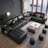 luxury upholstered nordic gray 4 seaters living room functional fabric Sectional lazy recliner L shape lounge chaise sofa set 3