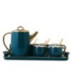 New Arrival Green gold rim 8Pcs with six Cups and Tray Ceramic tea sets with teapot for gift 3