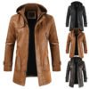 new casual men's leather coat PU leather hooded jacket slim young men coat 3