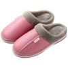 Men Leather Fabric Waterproof Winter Indoor Pu Plush Cotton Slippers For Women 3