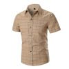 OEM Wholesale Turn Down Collar Business Dress Formal Short Sleeve Khaki Checked Plaid Shirts For Men 3