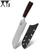XYj New Japanese Style Chef Knife Kitchen Wood Handle 7 Inch 7Cr17mov German Steel Santoku Knife with knife sheath 3