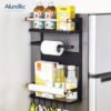 Refrigerator Magnetic Kitchen Magnetic Side Storage Organizer Shelf With Wooden Holder Spice Hanging Rack 3