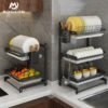 2/3 Tiers Plate Bowl Drainer Rack Metal Drying Storage Shelf Kitchen Dish Organizer 3