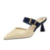 906-2 Fashion with high-heeled patent leather shallow mouth pointed color word belt buckle buckle Baotou half slippers 3