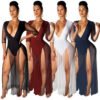 Hot sell Deep V-neck mesh half sleeved legless clothes transparent women long beach dress wholesale 3