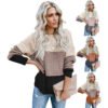Long Sleeve Block Netted Texture Pullover Cardigans Warm Women Sweaters 3