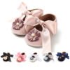 New style rubber soft sole Lace silk Bowknot flower button princess dress girl baby shoes 3