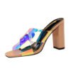 1736-1 bigtree trend High heels female sandals Coat of paint Thick heel Square head Hollow out Reflective cross bandslippers 3