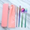 Durable travel cutlery set exclusive portable fork spoon chopstick straws with organizer box and velvet bag picnic flatware set 3