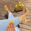 Women Sexy Yellow Sandals Ladies Sandals Summer New Pointed Fish Mouth Cross Stilettos Sharp Point Toe 11.5cm heels 3