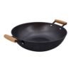 Large preseasoned cast iron wok with double wooden handle 3