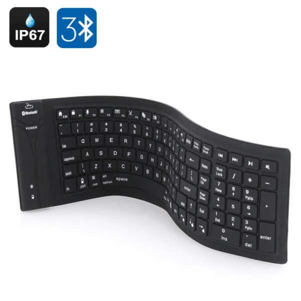 IP67 Bluetooth Wireless Keyboard - Supports PC, Mac, Android + IOS, Flexible Foldable Silicone, Waterproof, Dirt + Dustproof 2