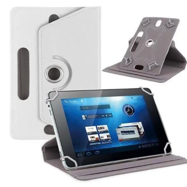 7/8/9/10 Inch Universal 360 Degree Rotating Four Hook Leather Tablet Protection Case White_7 inch 2