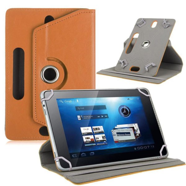 7/8/9/10 Inch Universal 360 Degree Rotating Four Hook Leather Tablet Protection Case Brown_7 inch 2