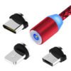 wholesale Nylon 3 in 1 Braided USB Charging Cable Magnetic Adapter Micro USB Type-C Head Charger For IPhone For Android 3