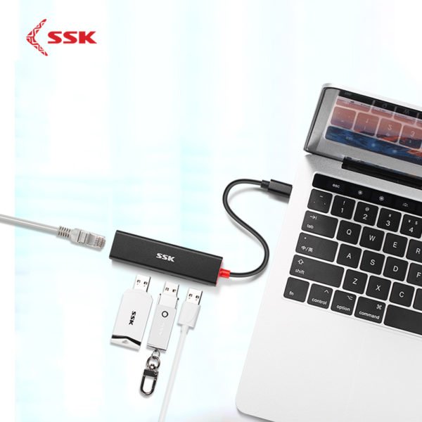 SSK Type C Usb Hub USB C Usb Adapter Docking Station Aluminum Type-c to Ethernet(1000M)+3 USB 3.0 Interface SHU-C540 2