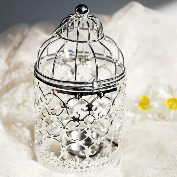 Romantic Birdcage Candlestick Metal Wedding Candle Centerpieces Tables Iron Candle Holder A # silver_8*8*14cm 2