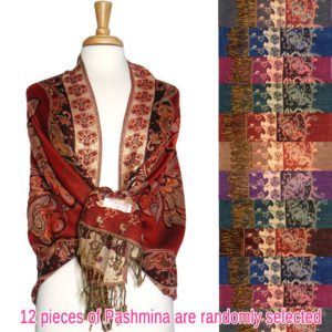 Butterfly Floral Border Metallic Pashmina 1 DZ, Asst. Color