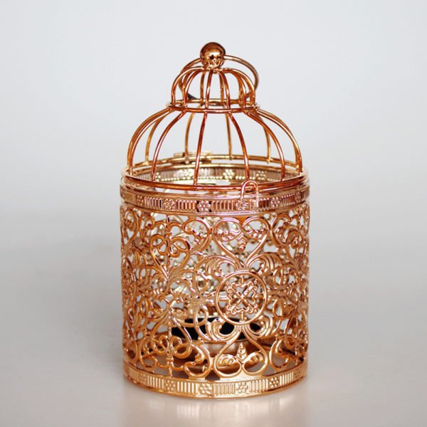 Romantic Birdcage Candlestick Metal Wedding Candle Centerpieces Tables Iron Candle Holder B # rose gold_8*8*14cm 2