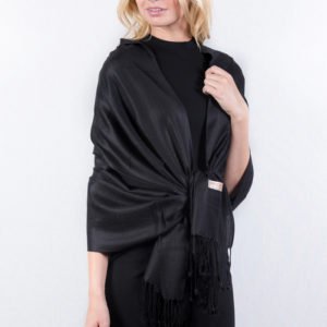 Black Solid Pashmina Label Scarf