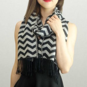 Woven Cashmere Feel Zig Zag Scarf Z30 Black / Grey