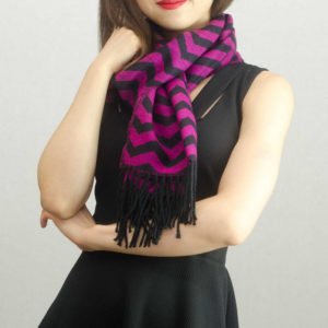 Woven Cashmere Feel Zigzag Design Scarf Hot Pink