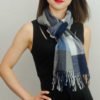 Woven Cashmere Feel Plaid Scarf Z39 Navy Blue 3