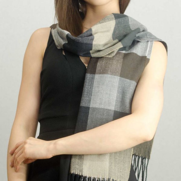 Woven Cashmere Feel Plaid Scarf Z40 Brown/Beige 2