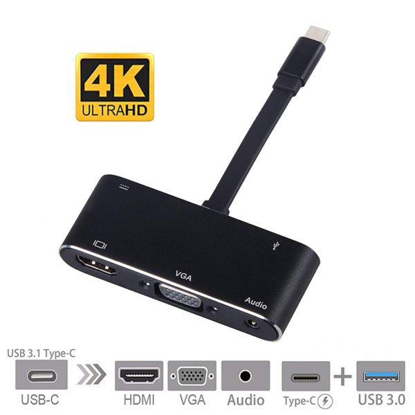 USB C to HDMI Adapter 4K 5 in 1 Type-C to HDMI/VGA/ Audio/USB3.0 Port+USB C Port 2